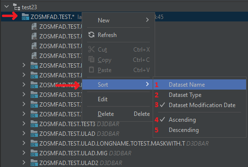 Sort data sets by name